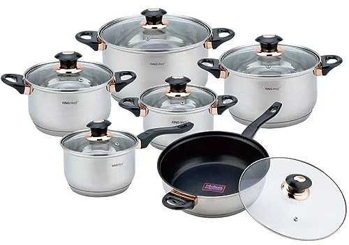 12-teilig Edelstahl Topfset Kochtopfset Topfe mit Teflon Pfanne KINGHOFF KH-1767 Rosegold