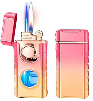 Feuerzeug Sturmfeuerzeug Doppelstrahl Flamme Jetflame Gasfeuerzeug Winddicht Nachfüllbar Klein Feuerzeug Tragbar für Zigarre Kerze Zigarette Zigarre Kerze Zigarette Zentimeter (Pink-Orange)