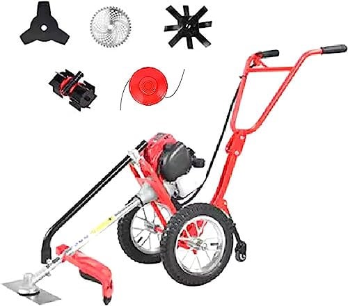 Gasoline Lawn Mower, 4 Stroke Walk-Behind Lawn Mower 4 Mowing Blades + Weeding Wheel + Scarifier Multifunctional Small Weeder for Orchard Lawn Garden