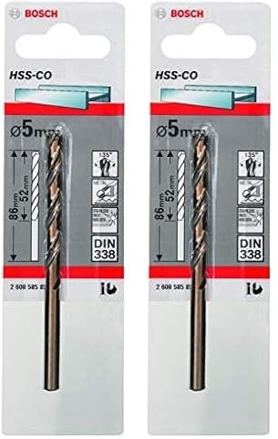 Bosch 2 608 585 851 Bosch 851-Brocas metálicas HSS-Co, DIN 338-5 x 52 x 86 mm (Pack de 1), Acero Inoxidable 5x52x86mm (Paquete de 2)