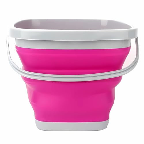 König Design Faltbarer Eimer - Platzsparend & Robust - BPA-frei, Ergonomischer Griff - Haushalt, Outdoor (Pink, 10 Liter)