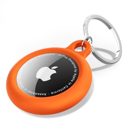 oakxco für Airtag Schlüsselanhänger, Schutzhülle Air Tag Hülle Silikon Anhänger Air Tag Schlüssel Halter Zubehör, Kompatibel Mit Apple Airtag Schlüsselbund Gepäckanhänger Case, Neon Orange