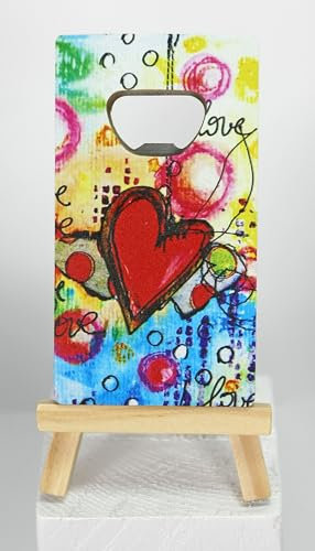 Generico 6X Apribottiglie in Legno con calamita Design Cuori 6x11x1 cm BOMBONIERA