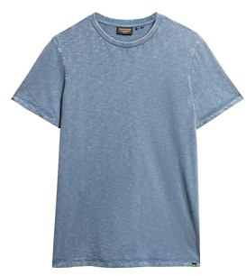 Superdry Herren Kurzärmeliges T-Shirt aus Flammgarn mit Rundhalsausschnitt Trockenes Schieferblau L