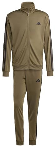 adidas Uomo Sportswear Basic 3 Stripes Tricot Tracksuit, Tuta da Allenamento, Verde (Olive Strata), XXL