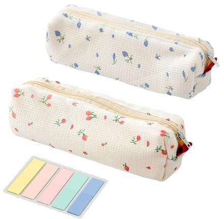 NYGGTYK 2er-Pack Stifte-Organizer, 100 Haftnotizen in Macaron-Farbe, Niedliche Blume, Schreibwaren-Tasche, Etiketten-Organizer, Reißverschluss-Bleistifttasche, Mini-Kosmetiktasche Für Mädchen