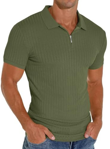 Sailwind Men's Polo Shirts Zip Classic Stretch Slim Fit T Shirts Casual&Work (Olive Green, L)