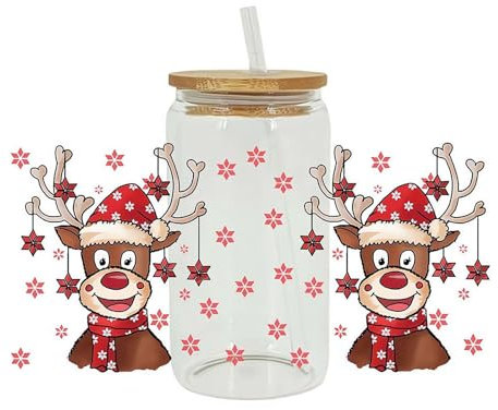 UV DTF- Cup Wrap, 2024 Christmas Transfer Stickers for Glass Cups, Xmas Tree Snowman Elk Rub on Transfers for DIY Craft, Waterproof Decals (style D)