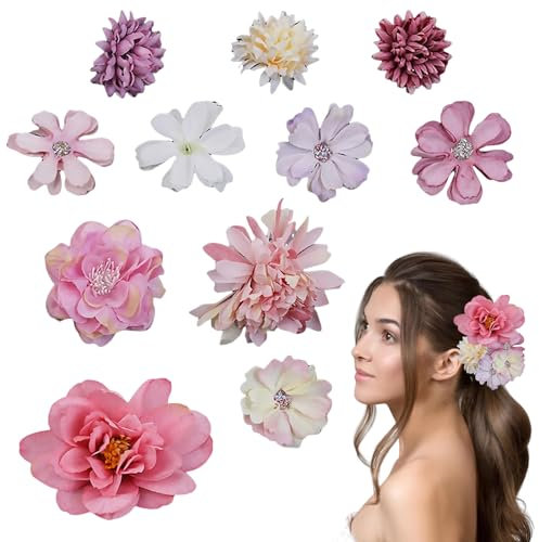 Roinaid 12 Stück Blumen Haarklammer Haarklammer Blume Haarspange Blume Blumen Haarklammern Flower Hair Clip Kinder Teenager Damen für Partys und Hochzeiten (Pink Lila).