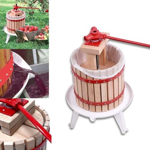 MAYTIIMO Eiche Obstpresse 12L, Saftpresse Manuell mit Pressnetz Druckplatte und Metallspindel, Apfelpresse Mobile Fruchtpresse Weinpressen für Obstweine Fruchtsäfte Apfelsaft Beerenpresse