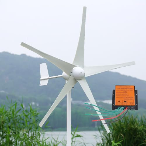 KX-ENERGIE 1500W Horizontal Windkraftanlage 24V 48V Windgenerator Komplettanlage Windturbine 5 Blätter Windräder Kits Windmühle mit MPPT Laderegler