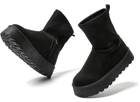 JOMIX Stiefeletten Schwarz Stiefel Warme Gefüttert Winterstiefel Puff Winterschuhe Damen Antirutsch Sohle Outdoor Stiefel Plateau (Schwarz 40 EU, MD9768)