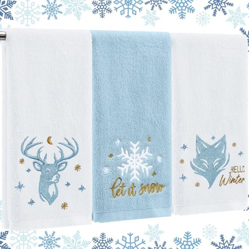 Fanfanwin Weihnachtshandtücher für Badezimmer, 35 x 75 cm, Winter-Badetücher, bestickt, 100 % Baumwolle, Dekoration für Urlaub, Küche, Geschenk (Weiß, Wunderlandtier)