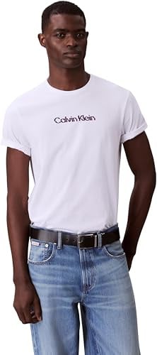 Calvin Klein Herren T-Shirt Kurzarm Glitched Logo Classic Tee aus Baumwolle, Weiß (Brilliant White), M