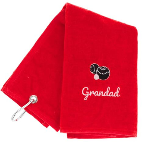 Always Looking Good Embroidered Red Lawn Bowls Towel for Grandad Tri Fold Luxury Velour 50cm x 40cm Custom Bowling Towel with Carabiner Cip Bowling Gifts for Grandad