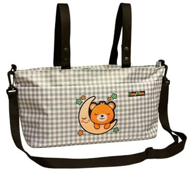 KissyMino - Bolso Carro Bebé Cuadros Vichy Pequeño, Organizador Silla de Paseo Unisex, Bolsa Carrito Maternidad, Pañalera con Cinta para Colgar, Tela Oxford Resistente (Verde y Blanco)