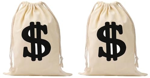 Pack of 2 coin bags, coin bags, money bags, coin collector, money bag with dollar sign, 17 x 25 cm, bank saving bag with drawstring, fabric bag, reusable gift bags, 100% Brand New