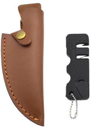 1 Piece Leather Knife Sheath and 1 Piece Portable Knife Sharpener, Knife Protective Case, Knife Accessories, Suitable for Kitchen, Camping, Barbecue