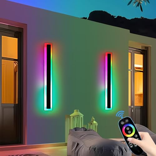 Mikeru 60CM Outdoor RGB Wall Light, 2pack 7 Color Changing Long Christmas Lights with Memory Function 3000K/4500K/6000K Xmas Lights Mains Powered for Indoor/Exterior Decoration