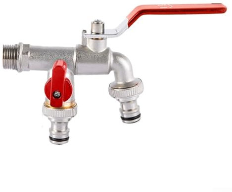 Robinet de jardin en laiton robuste avec design à double sortie, parfait pour de multiples applications d'arrosage (D)