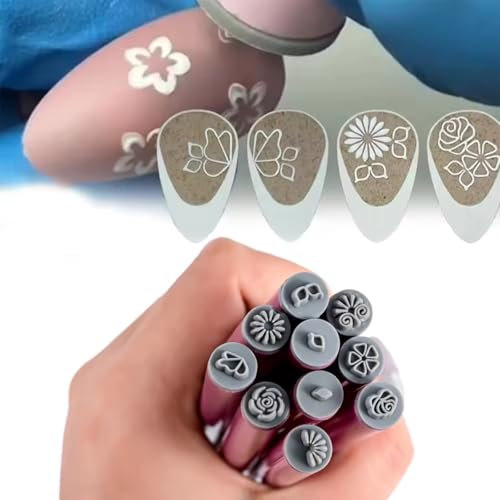 10 Stück Nailart Stempelstifte, Stempelstifte mit Blumen und Mustern, Nageldesign Zubehör, Silikon Nailart Stempel Blume, Graffiti Nagelstempel, für Nailart