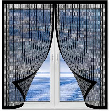 Fly Screens for Windows That Open Inwards 124 x 134 cm Door Screen Mesh Curtain No Drilling Or Screwing Easy Installation for All Doors and Windows, Black