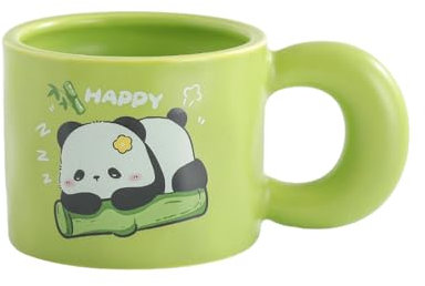 Tazza da caffè con panda carino, 370 ml, tazza da tè in ceramica con cartoni animati - Panda verde (casuale)