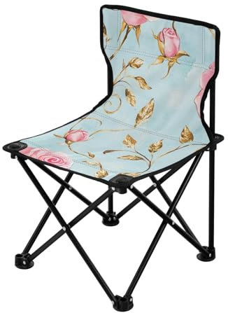 Amooorous Chaise de camping pliable et légère avec sac de transport pour adultes Motif roses et feuilles dorées pastel