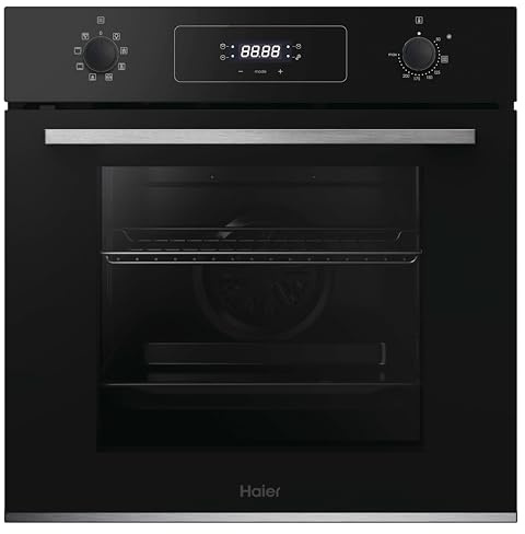 Haier HWOS2BFA2H4A - Forno multifunzione, idrolitico, capacità 70 l, 1 griglia e 1 vassoio Airfry 9 funzioni, display con LED bianco, guida telescopica, 3 vetri sulla porta, nero
