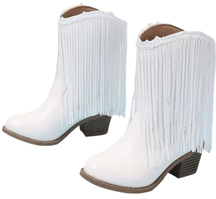 Stivali per ragazze UK Frange Decorato Tacco Blocco Pelle Western Cowgirl Stivali Inverno Autunno Moda Bambini Stivali Corti Bambini Antiscivolo Nappa Scarpe Calzature