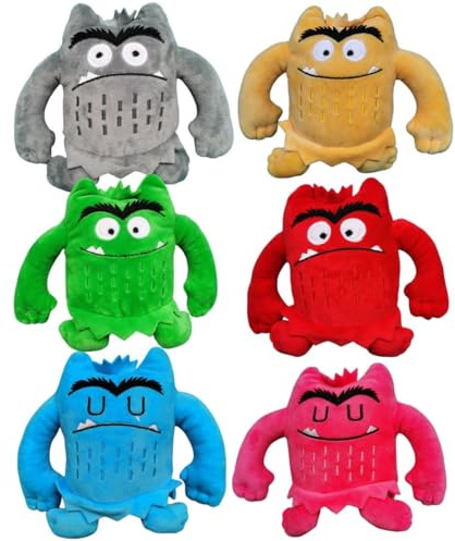 JULAN Farbenmonster Plüschtiere, 6er-Set, Weiche Kuscheltiere für Kinder, 80-100 cm, Bunte Monster Plüschpuppen