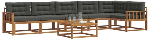 vidaXL Outdoor-Sofagarnitur mit Kissen 7 pcs Natur und Anthrazit, Garten-Lounge-Sofa-Set, modernes Ecksofa, langlebige Gartenmöbel, anpassbare Terrasse für Wohnräume