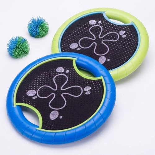 Nexos Trading Neopren Wurfscheiben-Set, 2 Disc Ø 31 cm & 2 Fransenbälle | Beachsport Camping, Wasserfest, Outdoor Aktivset Discus Frisbee