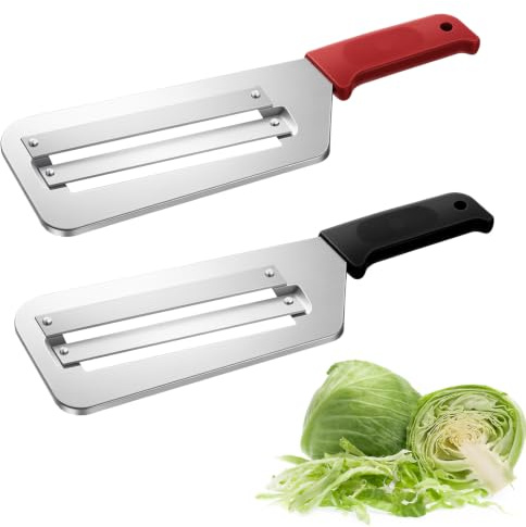 2 Stück Kohlschneider Edelstahl, Multifunktionaler Krautschneider, Messer für Kohl schneiden für Sauerkraut und Salat, Rutschfester Griff, Rot & Schwarz
