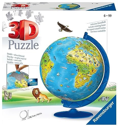 Ravensburger Children's World Globe 3D Jigsaw Puzzle for Kids age 6 Years Up - 180 Pieces - No Glue Required - Gifts for Children