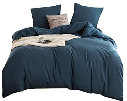 QZY Bettwäsche 135x200 cm Super Weiche 100% gebürstetes Mikrofaser mit Einer Qualität von 110 g/m²,1 Kopfkissenbezug 80x80 cm Marineblau