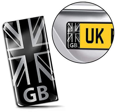 SkinoEu® 2 x 3D Gel Silikon Nummernschild Kennzeichen JDM Aufkleber Stickers Tuning Auto Motorrad UK GB Großbritannien National Flagge Union Jack Silber EU QS 28