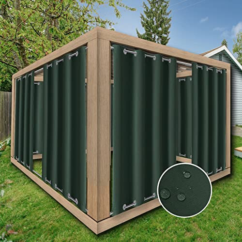 ZJXSNEH wasserdichte Außenvorhänge Verdunkelungsvorhänge für Schiebetür/Foyer/Laube/Lanai 1 Paneel Dark Green (Breite x Hoch) B140 x H340cm x 1PC