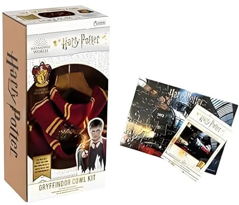 Mad Monkey HP00010 Harry Potter Loop Schal Strickset & Hogwarts Express Puzzle, 50 teilig, Rot + Gelb