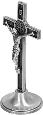BAOK Kruzifix-Wandkreuz, Handgefertigtes Katholisches Kreuz, Vertikal, Schön für den Tisch (Silber)