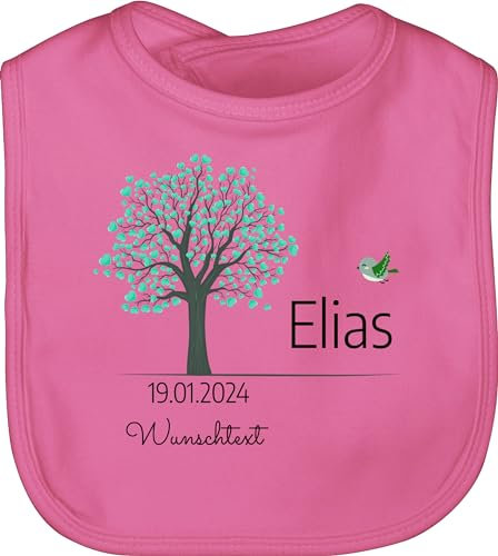 Baby Lätzchen - Lebensbaum Geburt Taufe Kommunion Datum Geschenk - Unisize - Pink - konfirmation konfirmations taufgeschenke baum taufgeschenk junge personalisierte konfirmationsgeschenke geldbaum