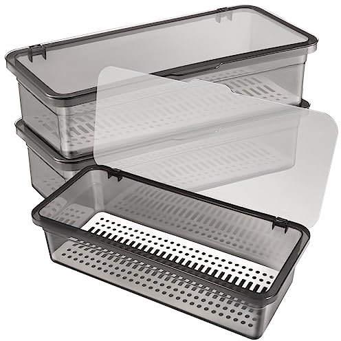 DOITOOL 3-Teiliges Besteckkasten Mit Deckel, Besteckkasten für Schubladen aus Kunststoff Küche Utensilien Besteckschubladen Organizer Besteck Aufbewahrungsbox aus Kunststoff