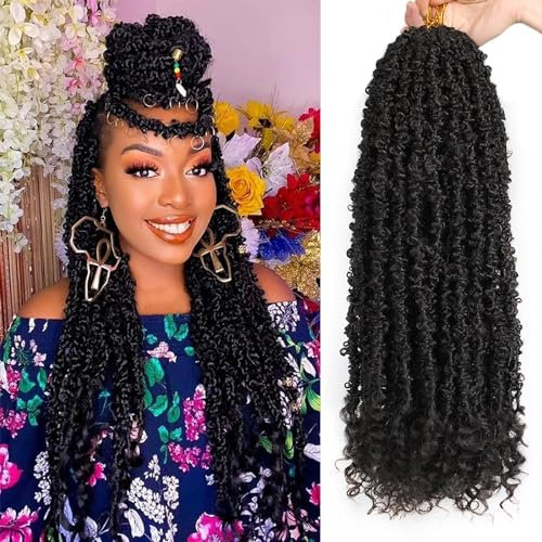 Xtrend 24Inch 6Packs Butterfly Locs Crochet Hair with Curly Ends Distressed Faux Locs Pre-looped Synthetic Crochet Braids Extended Soft Locs For Women Extensions 1B#