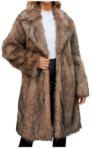 Manteau en Fausse Fourrure pour Femme, Mi-Longue Veste d'Hiver Mode Col Carré Chaude