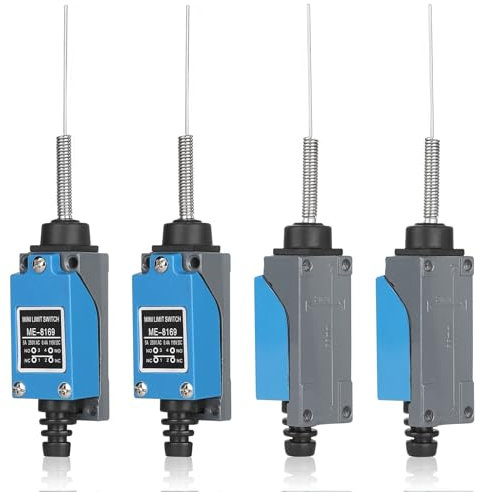 SWAWIS 4 Piezas Interruptor de Límite Momentáneo ME-8169, Final de Carrera de Resorte de Bobina Flexible Cat Whisker, 5A 250V AC NC-NO Interruptor de Viaje para CNC Router Laser Plasma Router