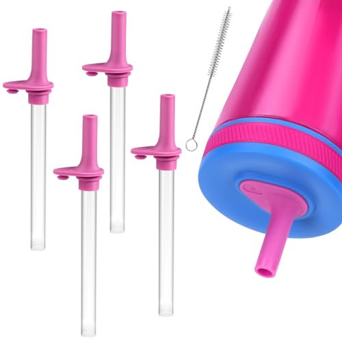 Vodolo Strohhalm-Ersatz, kompatibel mit Zak Strohhalm-Bechern für Kinder, 425 ml, wiederverwendbar, Silikon-Trinkhalm, BPA-frei, mit Reinigungsbürste für Zak Designs, 340 ml, 4 Stück, Orange