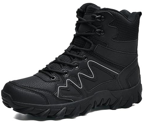 KINROCO Einsatzstiefel Herren Kampfstiefel Springerstiefel Militär Stiefel mit Reissverschluss Tactical Boots(Size:45 EU,Color:Schwarz)