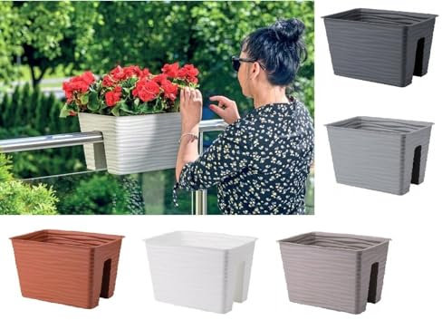 Flower Bridge Hanging Planter Plant Pot Fence Railing Balcony Decking Garden Pot (White, Small (27cm x 21cm))