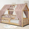 Hausbett Himmel Deko Set, Betthimmel Hausbett aus Musselin - 2 Betthimmel & 1 Wimpelkette, für Jungen Mädchen Deko für Kinderzimmer, Baldachin Kinderzimmer Deko I 67 x 320cm Beigerosa