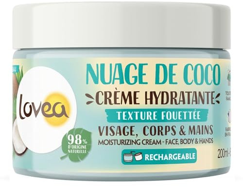 LOVEA - Nuage de Coco - Crème Hydratante Multi-Usages - Visage, Corps & Mains - Hydratation 24h - Pour Toute la Famille - Dès 3 Ans - 99% D'Origine Naturelle - Vegan - Fabriqué En France - 200 ml